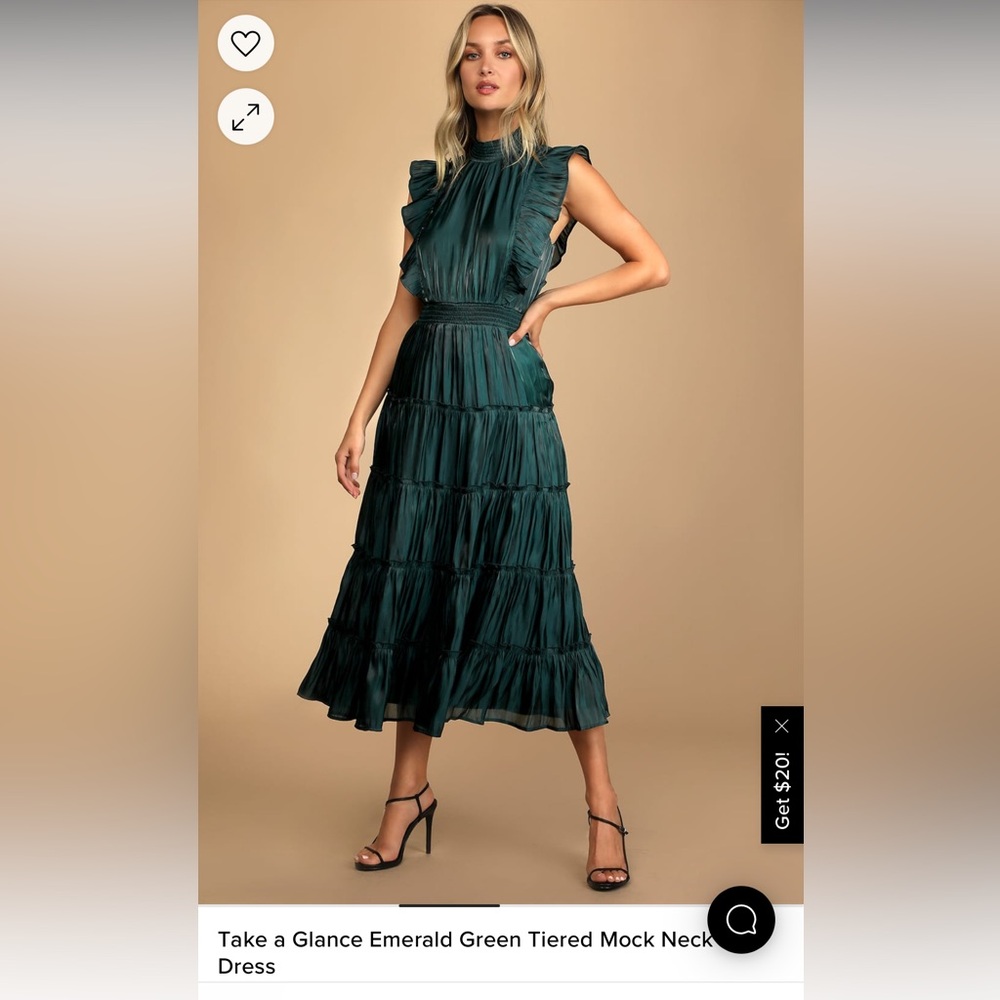 Take a Glance Emerald Green Tiered Mock Neck Midi dress